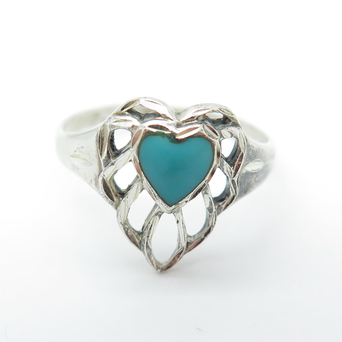 SILVER CLOUD Sterling Silver Vintage Real Bisbee Turquoise Heart Ring Size 6.75