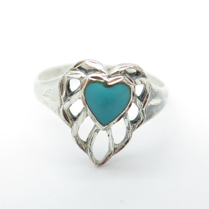 SILVER CLOUD Sterling Silver Vintage Real Bisbee Turquoise Heart Ring Size 6.75