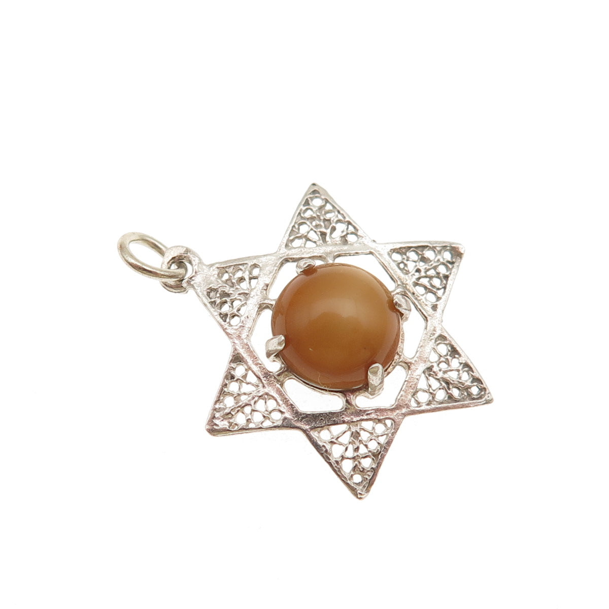 900 Silver Vintage Real Cat's Eye Star of David Charm Pendant
