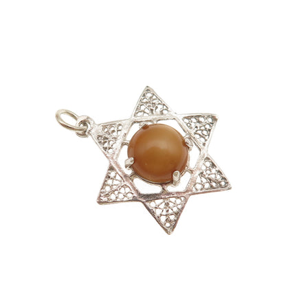 900 Silver Vintage Real Cat's Eye Star of David Charm Pendant