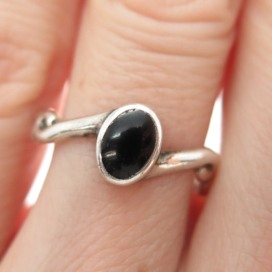 925 Sterling Silver Vintage Real Black Onyx Oxidized Bypass Ring Size 6.25