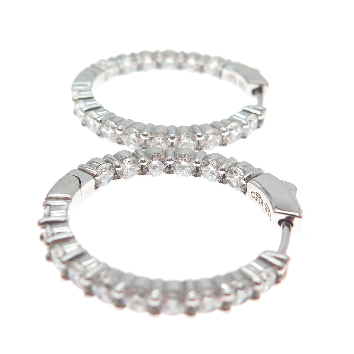 KLEO 925 Sterling Silver Round-Cut C Z In & Out Hoop Earrings