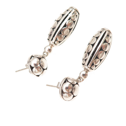 925 Sterling Silver Vintage Dotted Oxidized Dangle Earrings