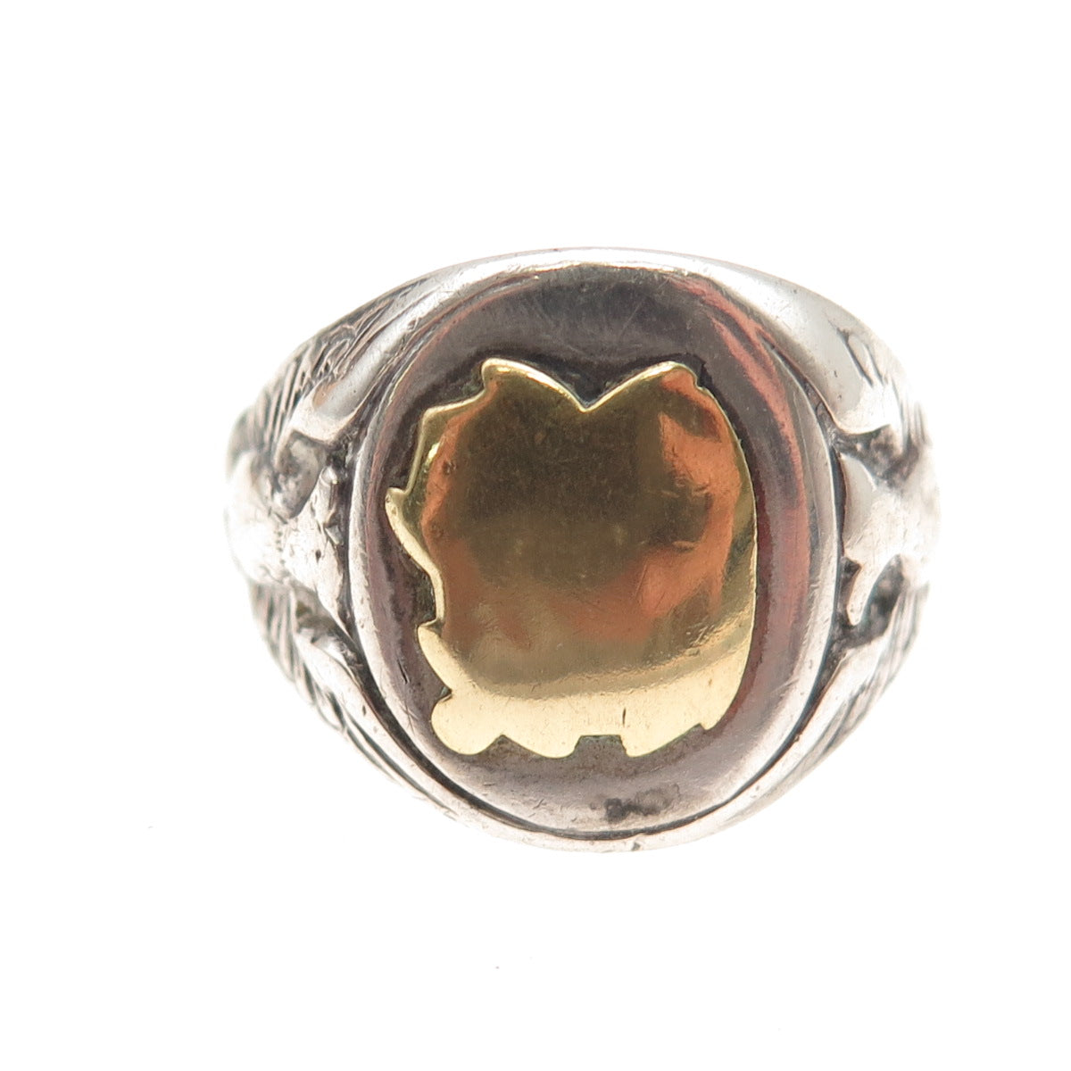 925 Sterling Silver 2-Tone Antique WWII US Army Eagle Oxidized Ring Size 10
