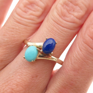 Chuck Clemency 925 Sterling Gold Plated Real Turquoise & Lapis Ring Size 8.25