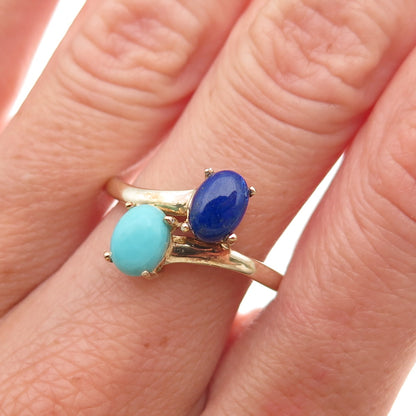 Chuck Clemency 925 Sterling Gold Plated Real Turquoise & Lapis Ring Size 8.25