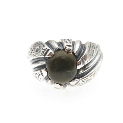 925 Sterling Silver Vintage Real Jade Modernist Oxidized Ring Size 6.5