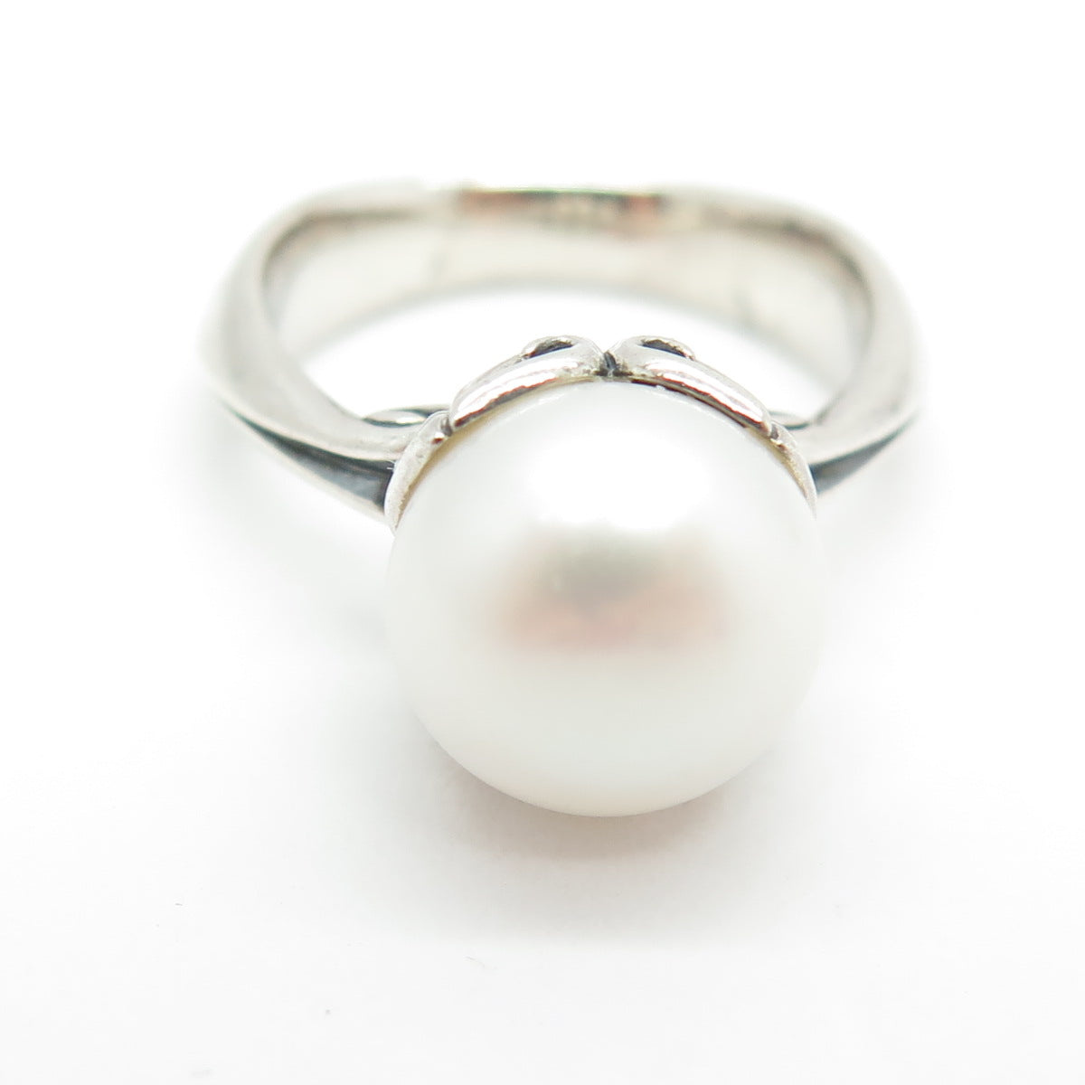 ANN KING 925 Sterling Silver Real Pearl Floral Ring Size 7