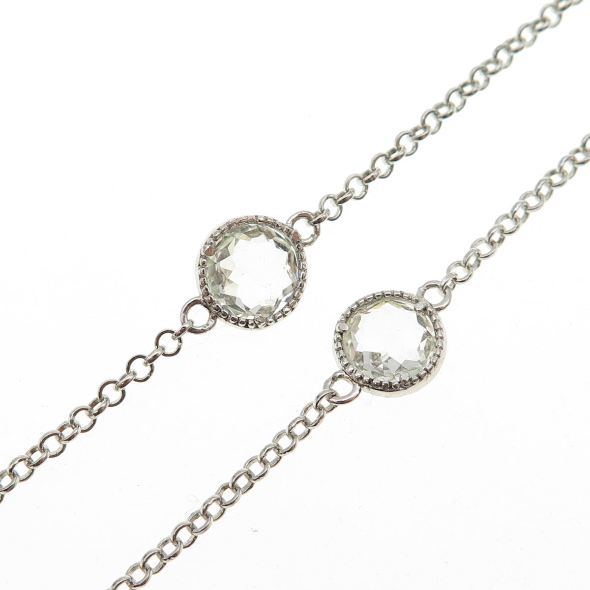 925 Sterling Silver Real Pearl & Green Amethyst By The Yard Chain Necklace 24"