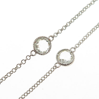 925 Sterling Silver Real Pearl & Green Amethyst By The Yard Chain Necklace 24"