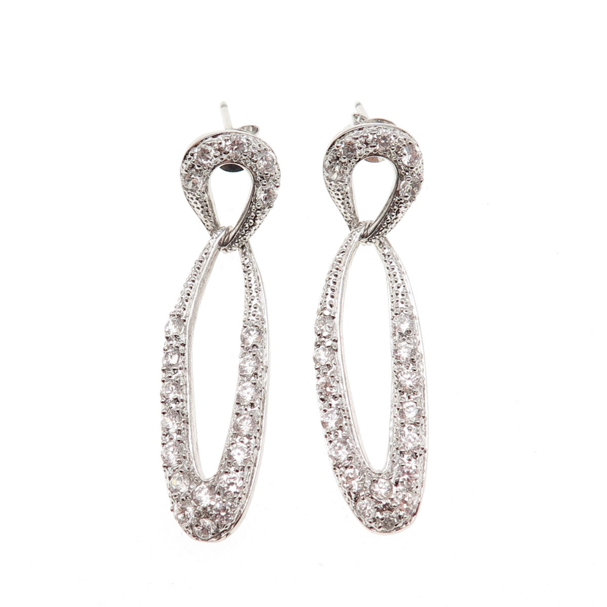 925 Sterling Silver Round-Cut C Z Dangle Earrings