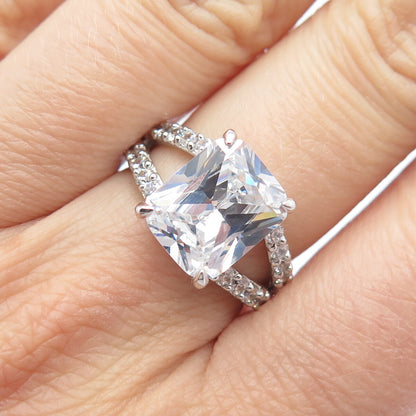 925 Sterling Silver Emerald-Cut C Z Ring Size 6.5