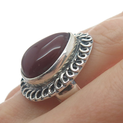 925 Sterling Silver Vintage Real Pear-Cut Carnelian Oxidized Ring Size 8.75