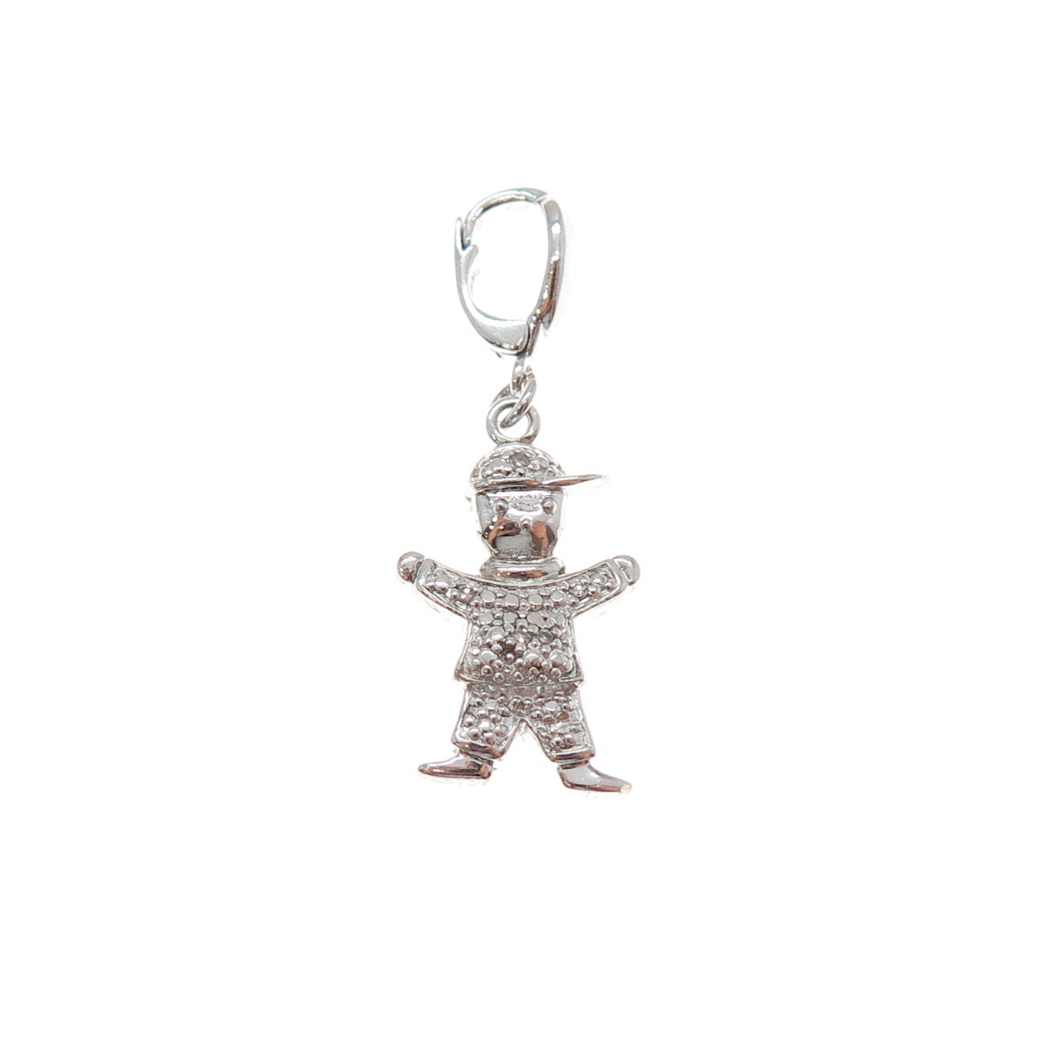 925 Sterling Silver Real Round-Cut Diamond Boy Charm Pendant