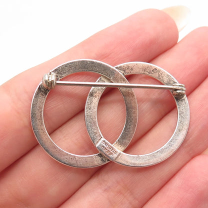 925 Sterling Silver Vintage Beau Ribbed Double Circle Pin Brooch