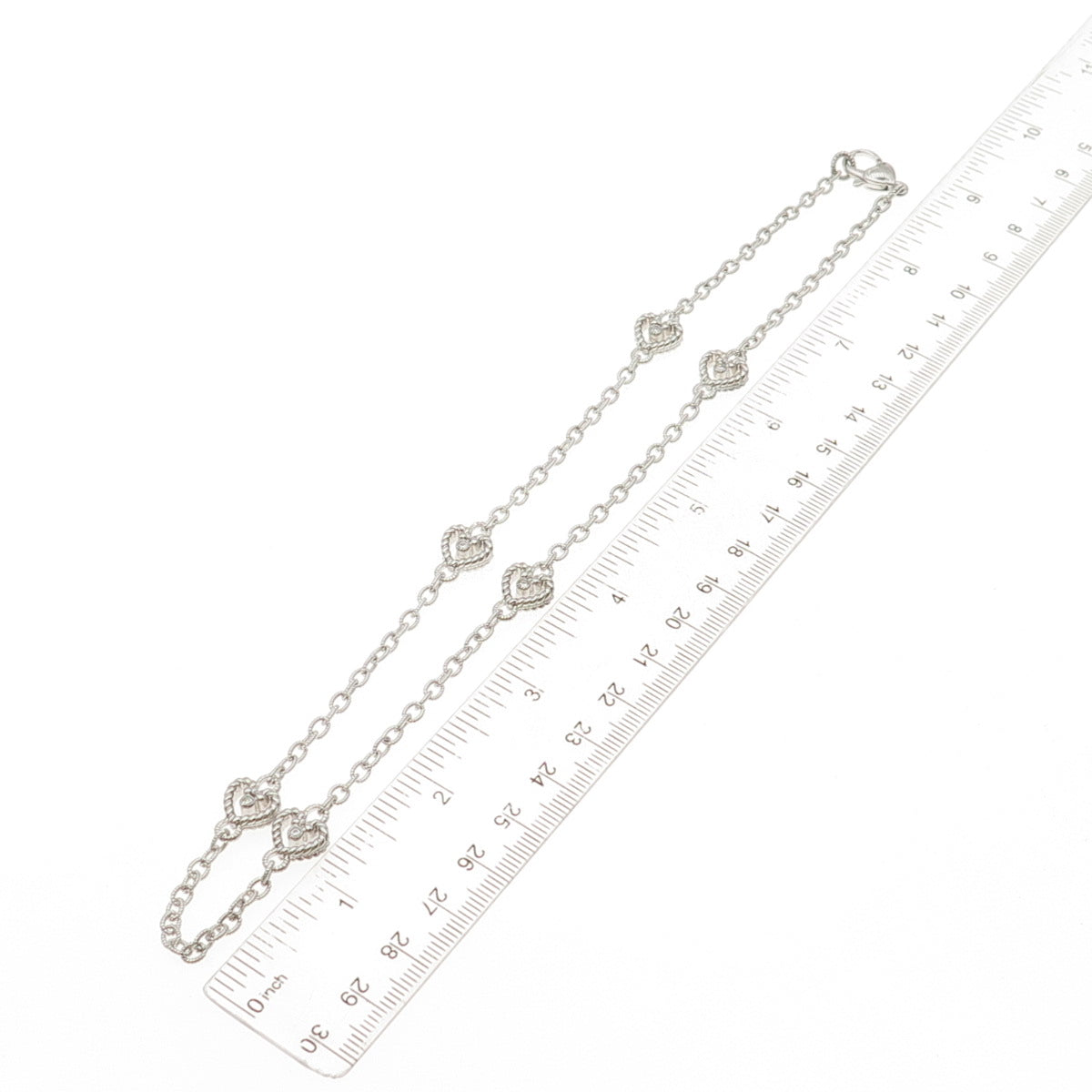 JUDITH RIPKA 925 Sterling Silver Round-Cut C Z Heart Station Chain Necklace 18"