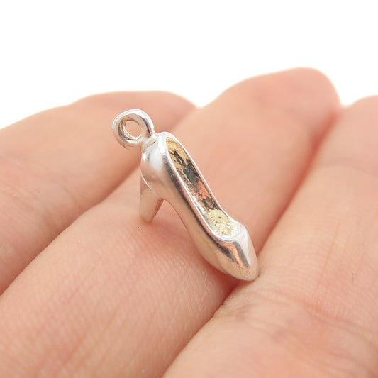 925 Sterling Silver Vintage High Heel Shoe Minimalist 3D Charm Pendant