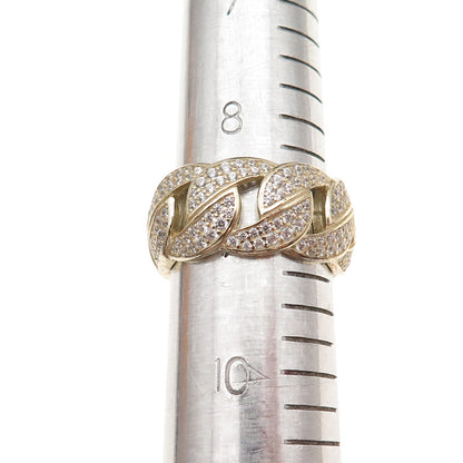925 Sterling Silver Gold Plated Round-Cut C Z Cuban Link Band Ring Size 9.25
