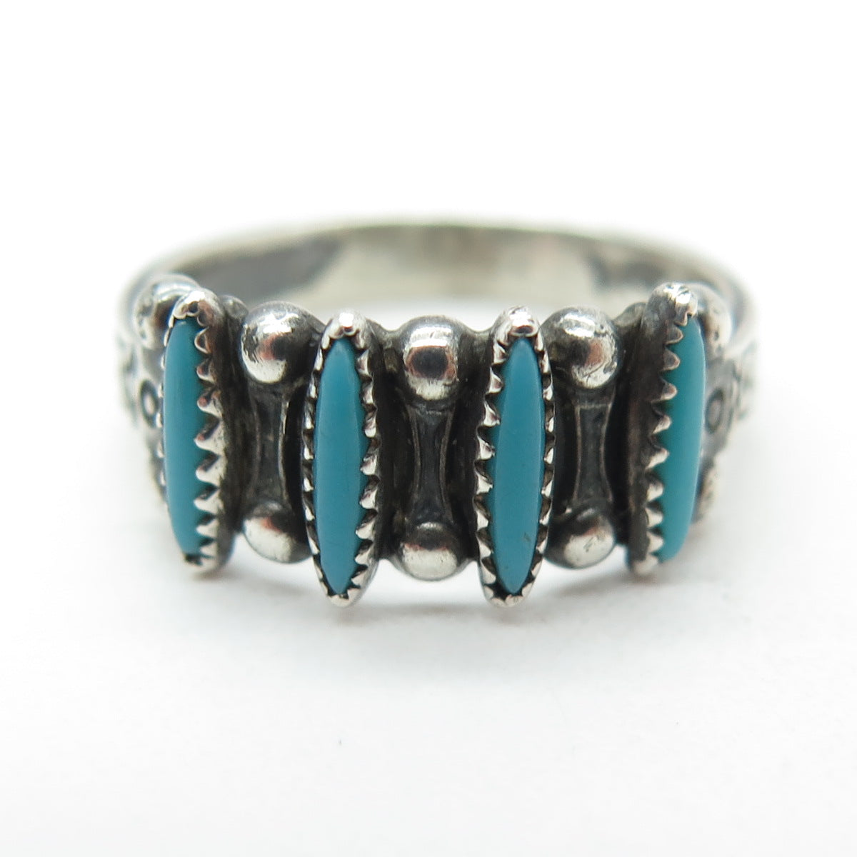 BELL TRADING POST Old Pawn 925 Sterling Silver Turquoise Needlepoint Ring Size 6