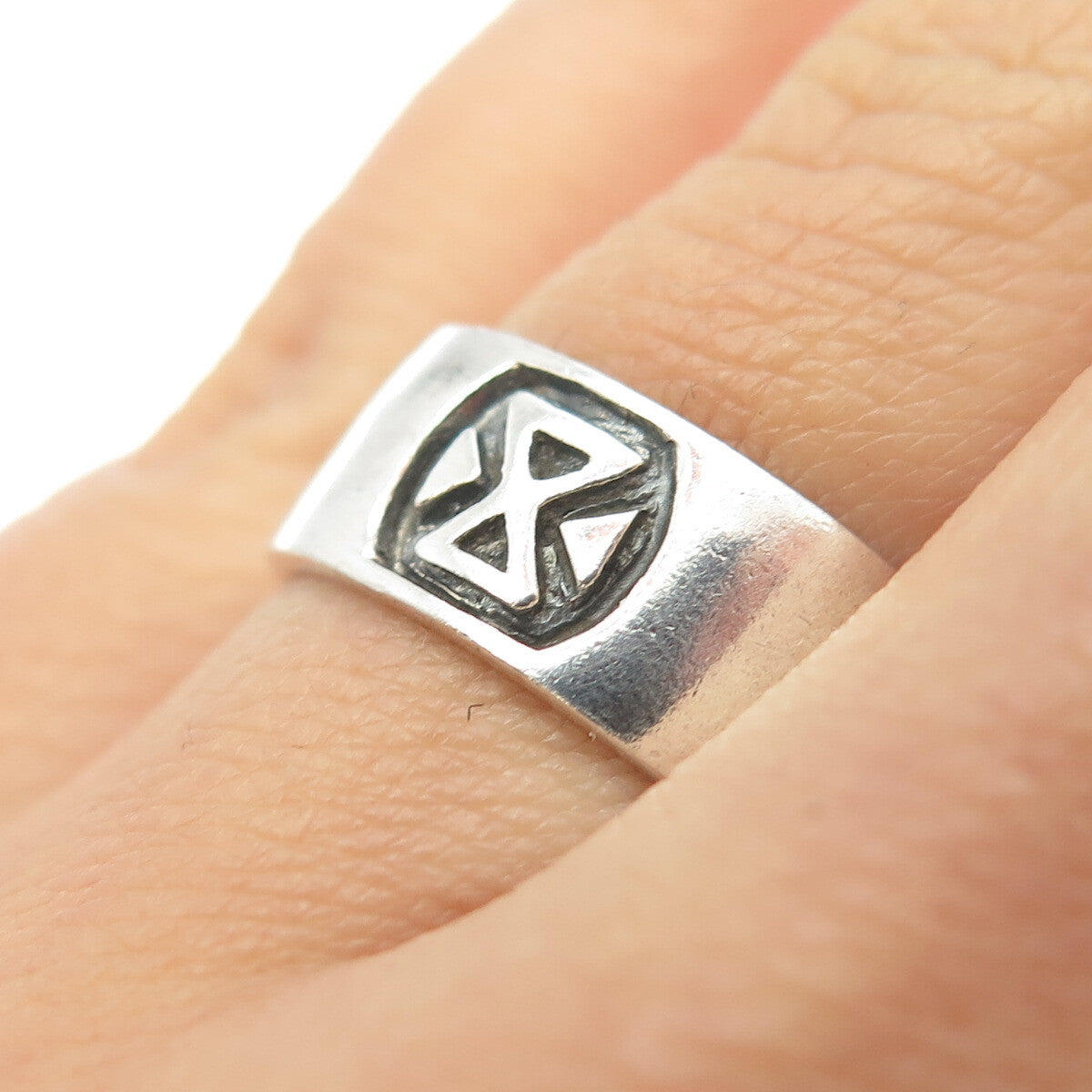 925 Sterling Silver Vintage Viking Rune Band Ring Size 7.25