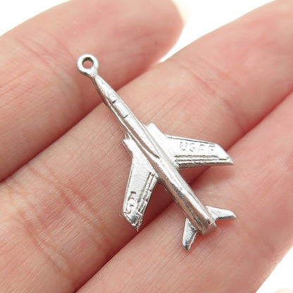 925 Sterling Silver Vintage US Air Force Fighter Jet Charm Pendant