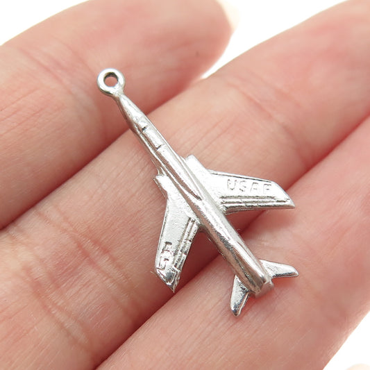 925 Sterling Silver Vintage US Air Force Fighter Jet Charm Pendant