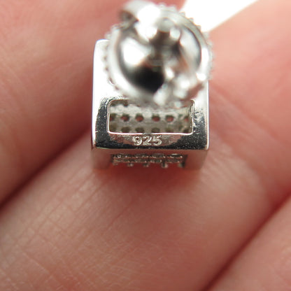 925 Sterling Silver Round-Cut C Z Princess Square Earrings