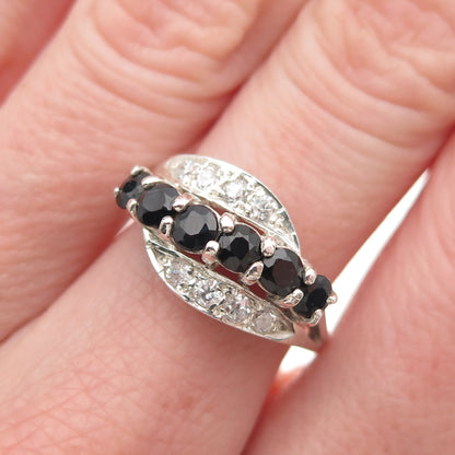 925 Sterling Silver Vintage Real Round-Cut Sapphire & C Z Ring Size 7