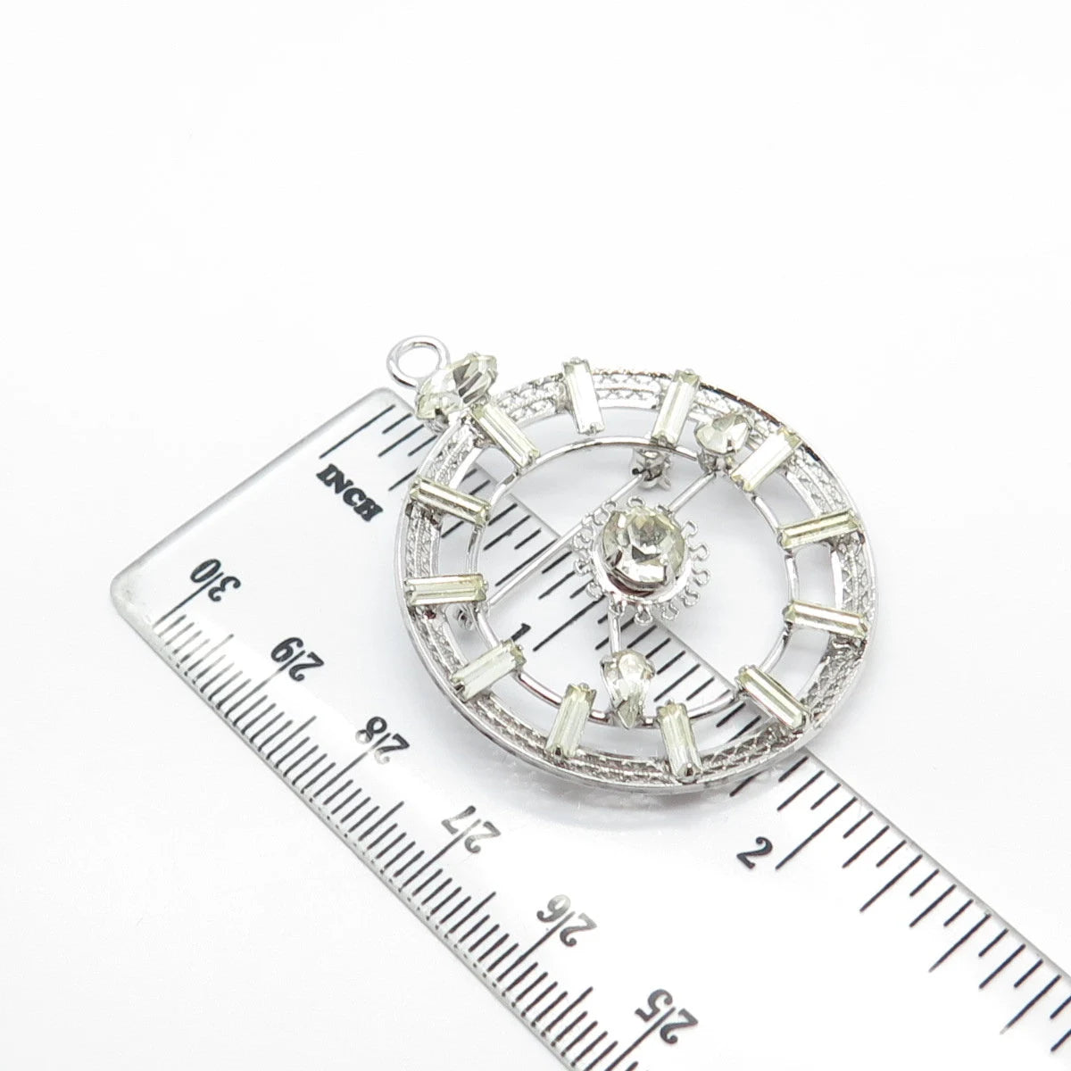 925 Sterling Silver Antique Sharon Creations Rhinestone Clock Pin Brooch/Pendant