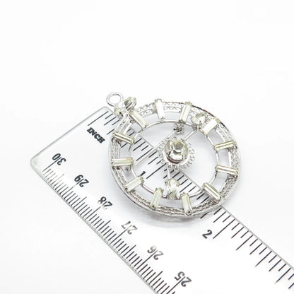925 Sterling Silver Antique Sharon Creations Rhinestone Clock Pin Brooch/Pendant