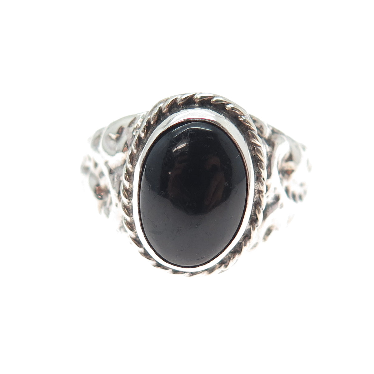925 Sterling Silver Vintage Real Black Onyx Modernist Ring Size 12.75