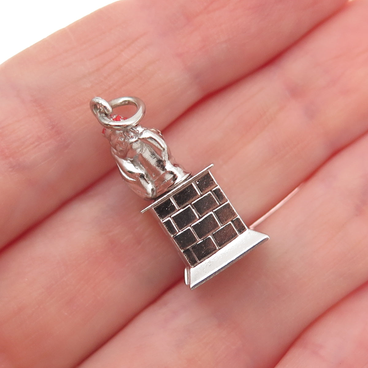 925 Sterling Silver Antique Art Deco Enamel Santa Claus Chimney 3D Charm Pendant