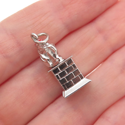 925 Sterling Silver Antique Art Deco Enamel Santa Claus Chimney 3D Charm Pendant