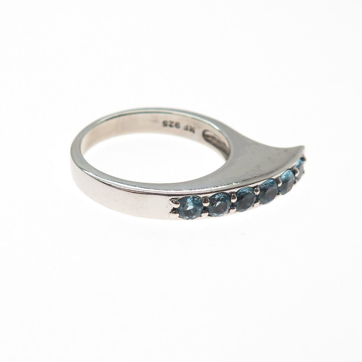 CHAPAL ZENRAY Sterling Silver Vintage Real Blue Topaz Modernist Ring Size 7.25