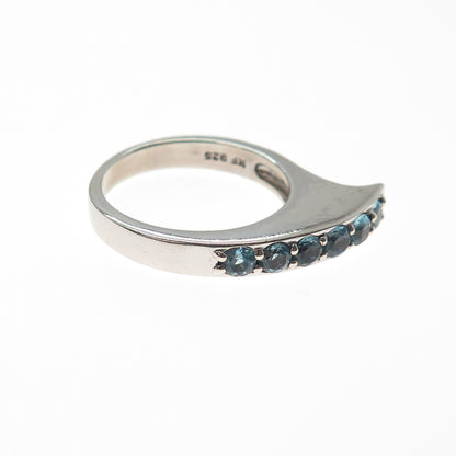 CHAPAL ZENRAY Sterling Silver Vintage Real Blue Topaz Modernist Ring Size 7.25