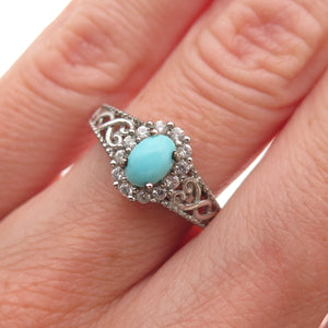 Chuck Clemency 925 Sterling Silver Real Turquoise & White Topaz Ring Size 5
