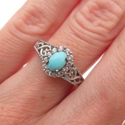 Chuck Clemency 925 Sterling Silver Real Turquoise & White Topaz Ring Size 5
