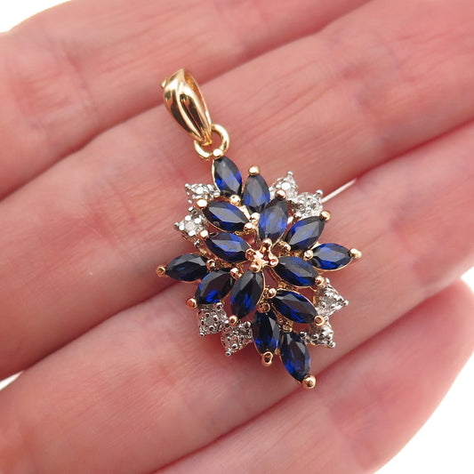 Ross Simons 925 Sterling Gold Plated Real Diamond & Lab-Created Sapphire Pendant