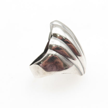 925 Sterling Silver Vintage Mexico Modernist Seashell Oxidized Ring Size 7.5