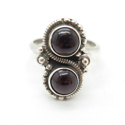 925 Sterling Silver Vintage Real Tourmaline Beaded Oxidized Ring Size 7.75