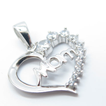 HAN 925 Sterling Silver C Z "Mom" Heart Love Pendant