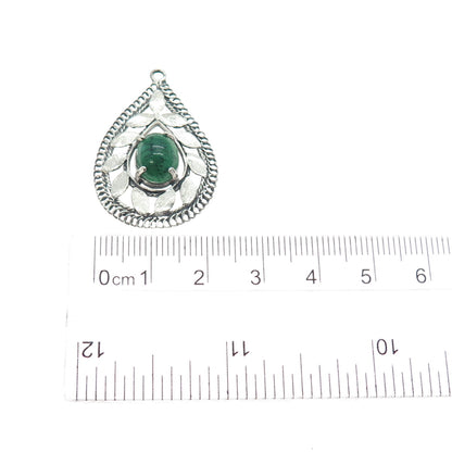 925 Sterling Silver Vintage Green Art Glass Floral Teardrop Charm Pendant