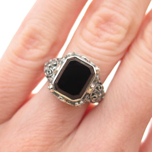 Pranda 925 Sterling Silver Vintage Real Black Onyx Oxidized Ring Size 5.75