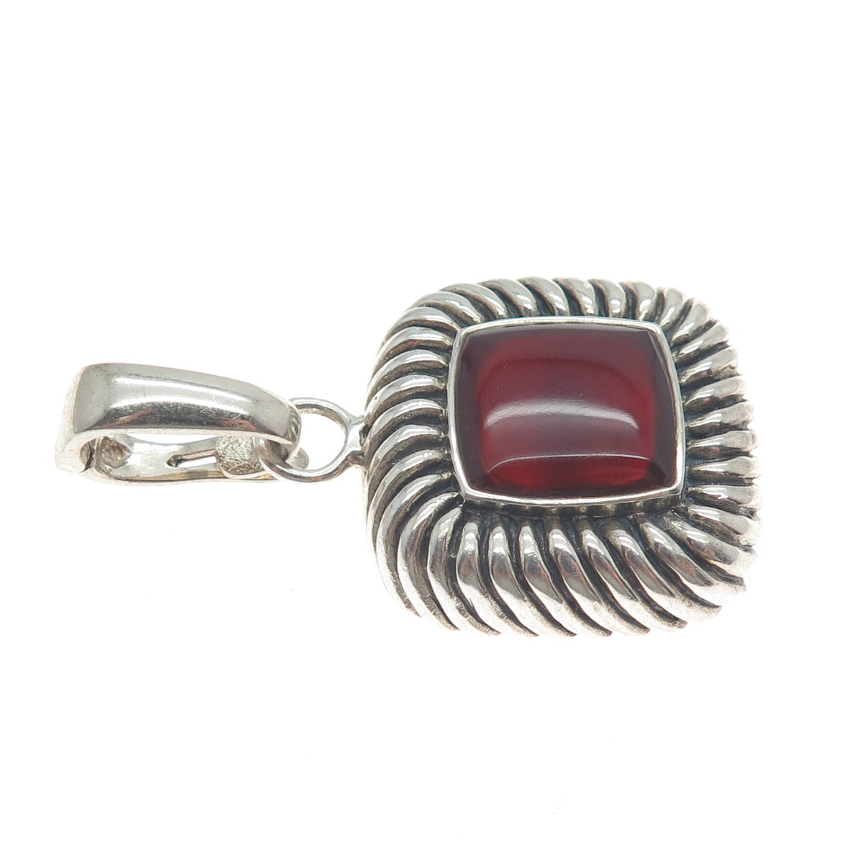 WHITNEY KELLY 925 Sterling Silver Vintage Real Carnelian Gem Roped Bezel Pendant