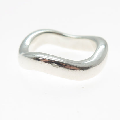 925 Sterling Silver Vintage Modernist Wavy Band Ring Size 10.75