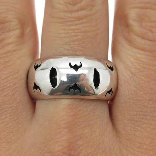 925 Sterling Silver Vintage Buffalo Modernist Shadow Box Band Ring Size 10.5