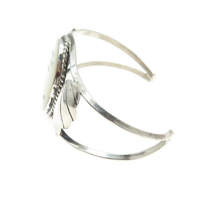 Old Pawn 925 Sterling Vintage MOP & Turquoise Floral Adjustable Bracelet 6"