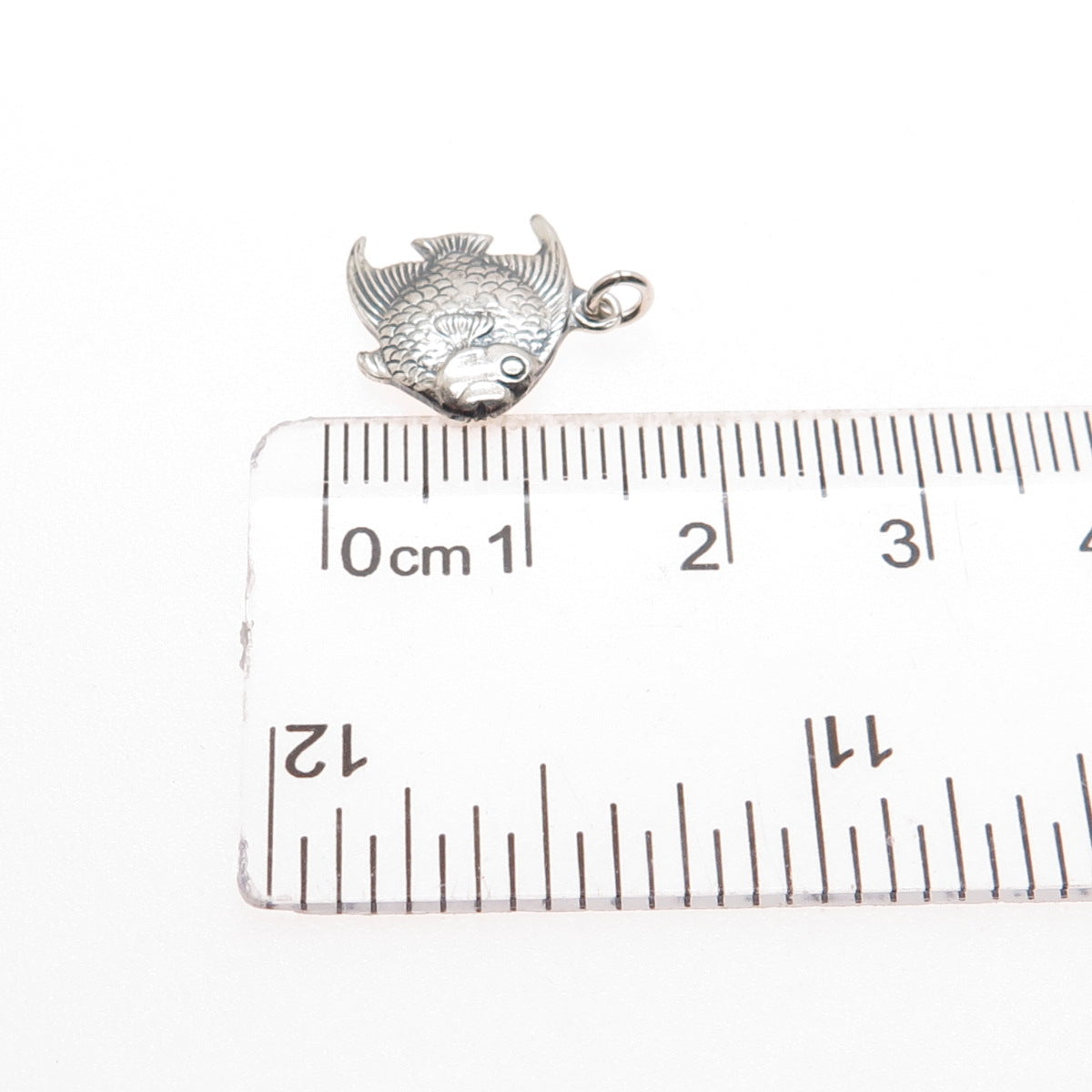 925 Sterling Silver Vintage Angel Fish Oxidized Minimalist Charm Pendant