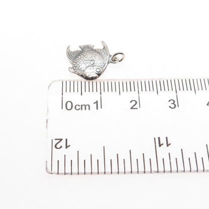 925 Sterling Silver Vintage Angel Fish Oxidized Minimalist Charm Pendant