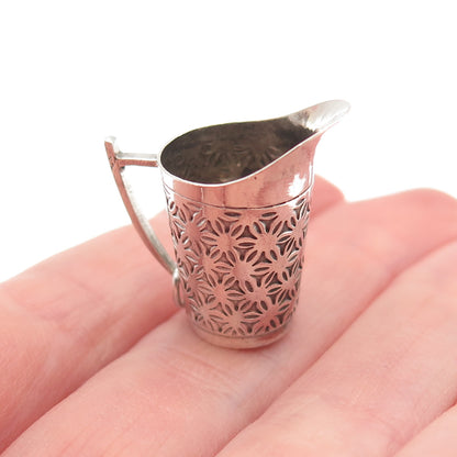 925 Sterling Silver Antique China Pitcher Oxidized 3D Mini Charm Pendant